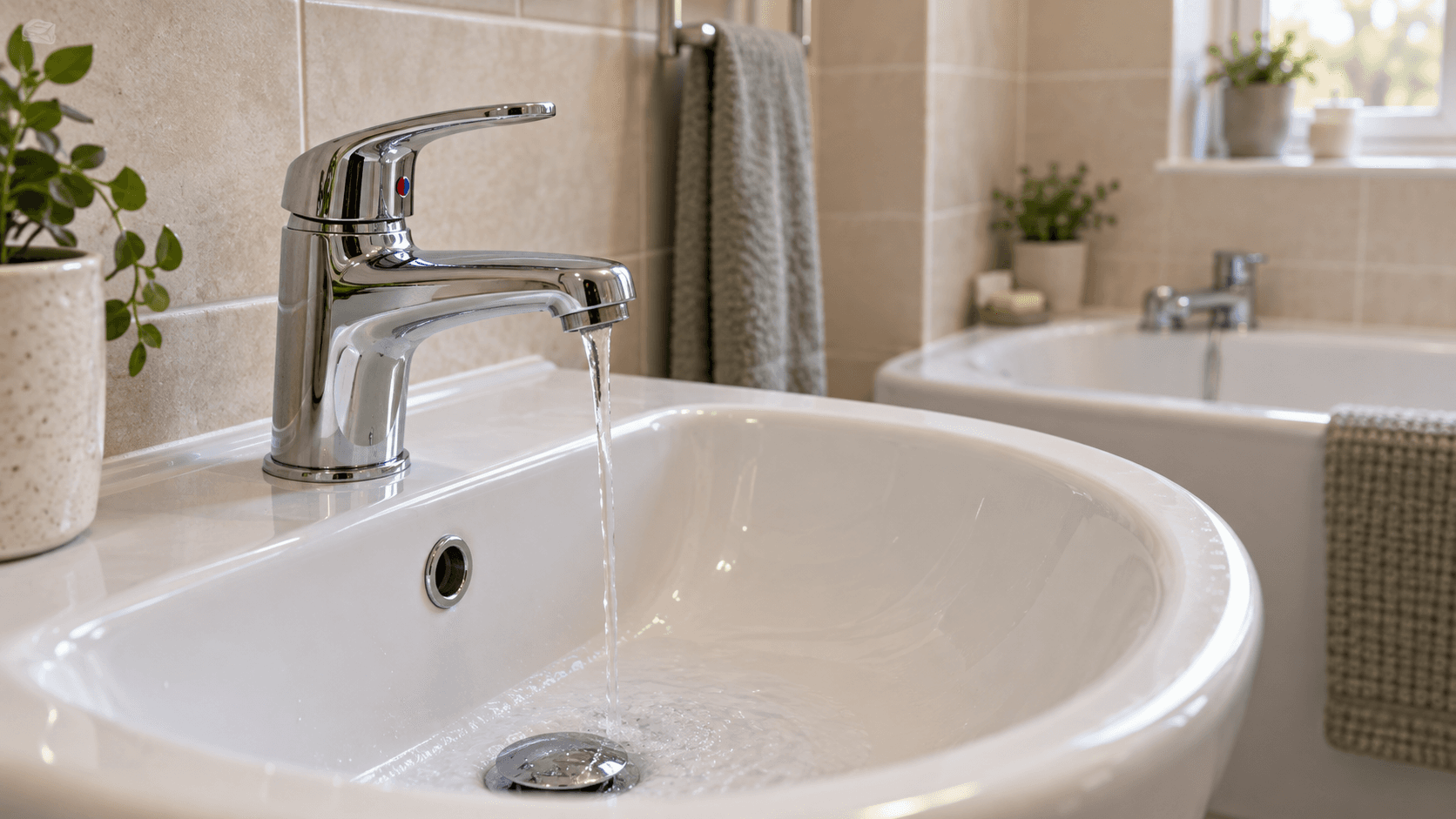 Illustration of low water flow from a basin tap for a plumbing investigation.